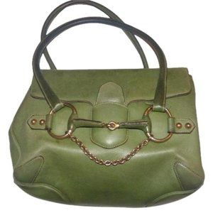Gucci Horsebit Chain Top Bag Handle Ivy Green Leather Satchel